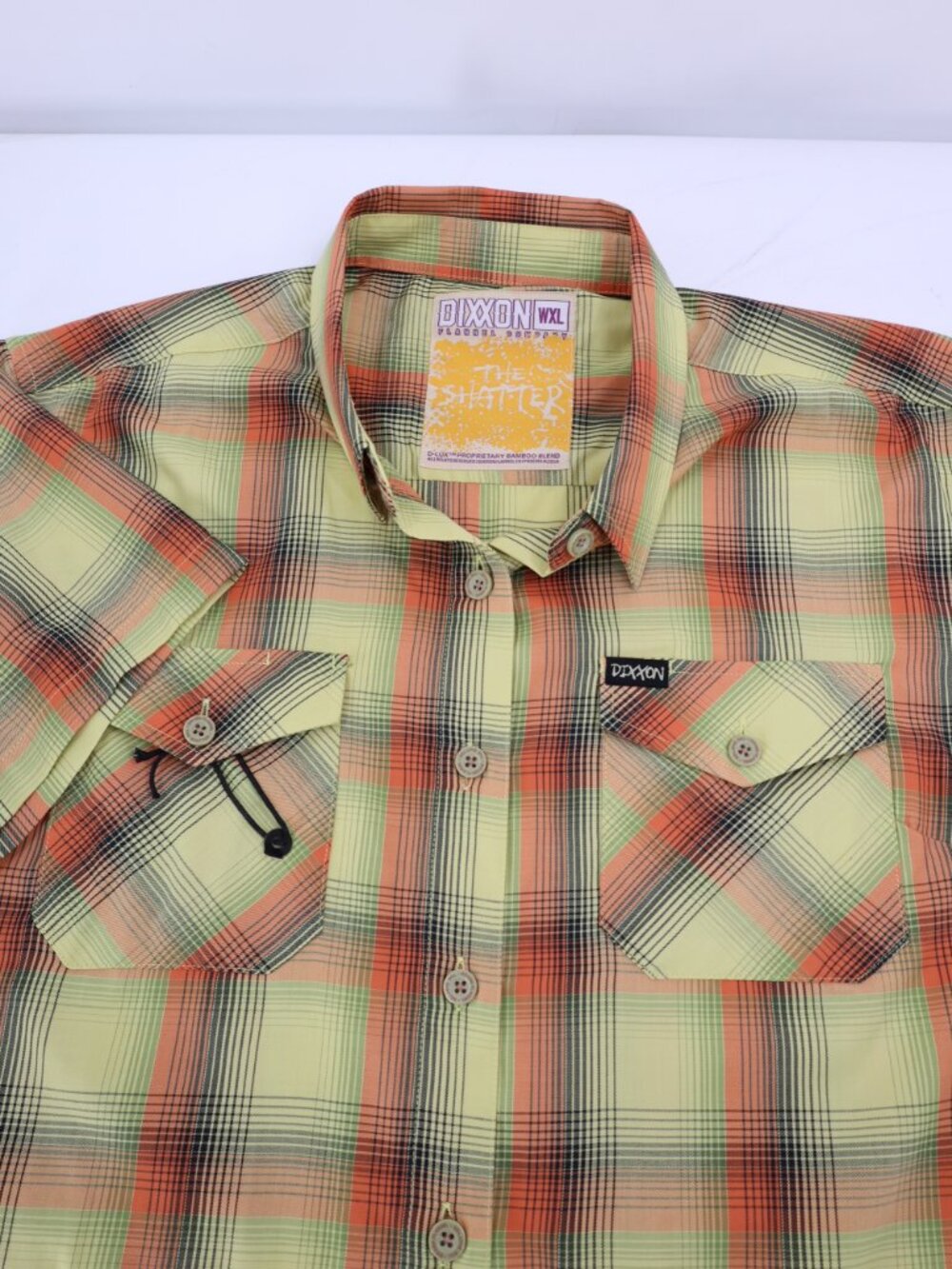 Dixxon Shirt womens XL Yellow Orange Plaid Button Up The Shatter Bamboo Blend